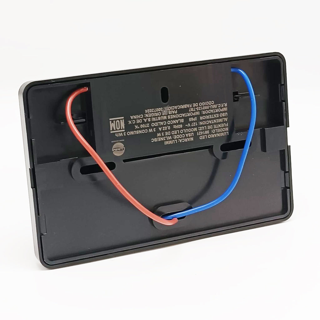 Luz de cortesía negra rectangular | 3 Watts | Luz Cálida | 2700k
